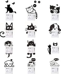 several different types of cats and kittens on light switches