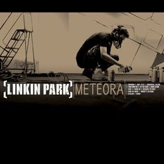 a black and white photo of a man on a skateboard with the words linkin park metro