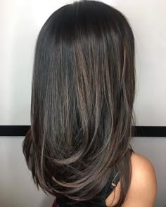 Black Hair Sunkissed Highlights, Dark Brown With Brown Lowlights, Subtle Hair Dye For Black Hair, Simple Hair Color Ideas For Black Hair, Brown Highlights On Black Hair Straight, Subtle Brown Highlights On Dark Hair, Ashy Black Hair Balayage, Short Hair Color Ideas For Brunettes Dark Brown Subtle Highlights