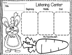 an easter bunny with a carrot and the words listening center