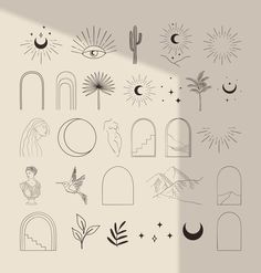 the sun, moon and other symbols are drawn on paper