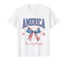 an american land of the free t - shirt that says america with stars and bows