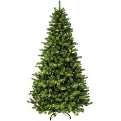 a green christmas tree with white lights on it