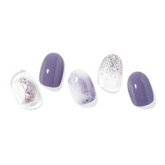 Dive into the magical allure of "N Goblin Moon" from Ohora, a semi-cured gel nail set that captivates with its bewitching purple base, mystical marbled patterns, and a charming crescent moon decal. Each set includes a variety of strip sizes for a tailored fit, ensuring up to 14 days of enchanting wear. It's designed to bring a touch of sorcery to your fingertips, offering an easy application process for both beginners and pros. Ohora Nail, Nails August, Anniversary Nails, Nail Stamping Ideas, Nail Inspired, Nail Vibes, Moon Decal, Gel Nail Set, Marble Nail Designs