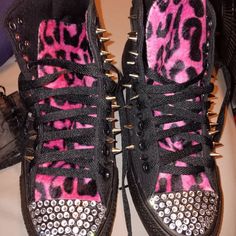 Spiked Converse Chuck Taylor Shoes - Etsy Spiked Converse, Leopard Print Converse, Chuck Taylor Shoes, Shoes Outfit Fashion, Shoes Outfit, Casual School Outfits, Shoe Inspo, Grunge Aesthetic, Converse Chuck