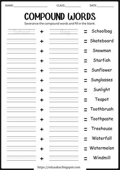 compound words worksheet for the classroom to help students learn how to use them