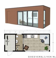 the floor plan for a tiny house with two separate rooms