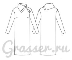 the front and back view of a dress with collared neckline, long sleeves and cuffs