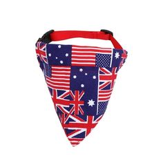 a red, white and blue dog bandana with the flag of australia on it