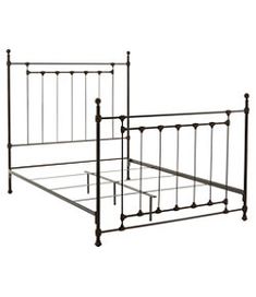 a metal bed frame with four posts and no headboard or foot board, on an isolated white background