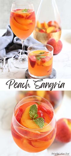 peach sangria with fresh fruit and mint garnish