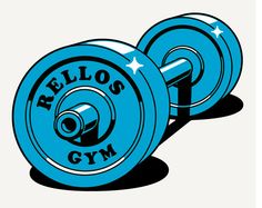 two blue barbells with the words rellos gym on them and stars