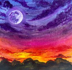 an acrylic painting of the night sky