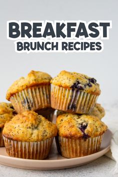 blueberry muffins on a plate with the words breakfast brunch recipes