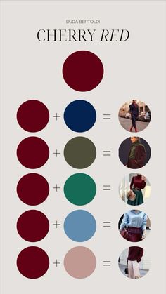 the color scheme for cherry red is shown in different colors and sizes, including blue, green