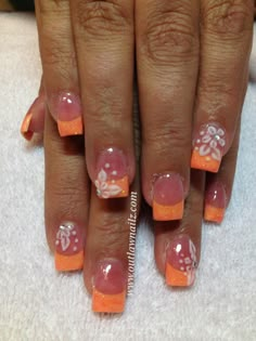 Nails Orange And Purple French Tip Nails, Orange French Nail Designs, Camouflage Nails, Orange Acrylic Nails, Nail Tip Designs, Classy Nail Designs, French Tip Nail Designs, French Manicure Nails, Purple Nail Designs