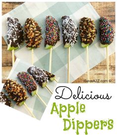 delicious apple dippers with chocolate and sprinkles