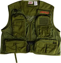 an army green vest with pockets on the front and two zippers at the back