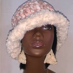 7” Inches / Circumference Of 23 Inches/ Crown Height 4 Inches /Brim 2” Acrylic Yarn Crochethat Beige Winter Crochet Hat, Trendy Pink Acrylic Hats, Beige Yarn Crochet Hat For Winter, Beige Crochet Yarn Hat For Winter, Pink Acrylic Hats For Winter, Pink Acrylic Winter Hats, Pink One Size Bucket Hat, Pink Bucket Hat One Size Fits Most, Trendy Pink Bucket Hat For Winter