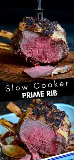 two pictures showing how to cook prime rib steak