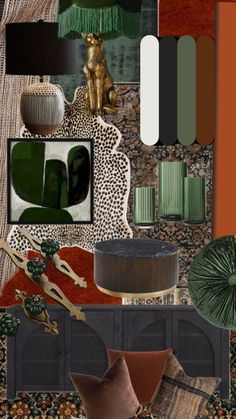 a collage of different colors and patterns in the same room, including an animal print wallpaper