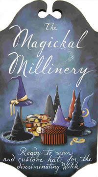 the magickal millinery book cover with witches and wizard hats on it's back