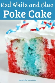 a red, white and blue cake with frosting