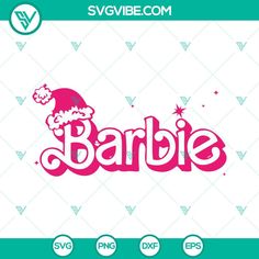 the word barbie is in pink and white