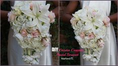 two pictures of the same brides bouquet