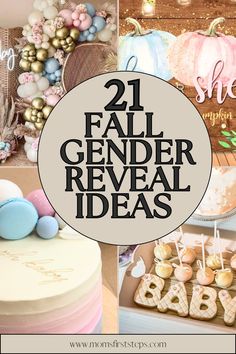 collage of photos with text overlay that reads, 21 fall gender reveal ideas