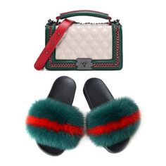 Women's Slippers, House Shoes, Fur Slides & Boots Online - Slippersin.com Green Fur, Red Fur, High Fashion Outfits, Pretty Bags, Women's Slippers, House Shoes, Fur Slides, Bag Set, Metal Buckles