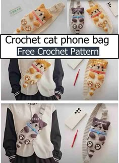 crochet cat phone bag with free crochet pattern and instructions to make it