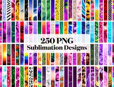 the cover of 250 png sublimation designs, with colorful strips in different colors