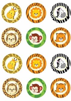 some animals and zebras are in the middle of different circles on a white background