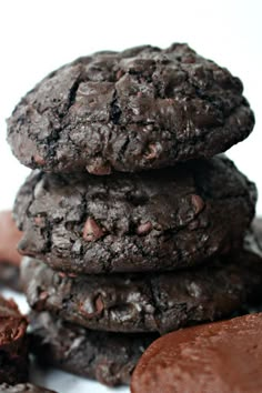 chocolate cookies stacked on top of each other