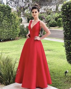 Long Cheap Red Satin V-neck Bridesmaid Dresses – alinanova Red Formal Dress Long, Red Formal Dresses, Red Prom Dress Long, Red Evening Gowns, Formal Prom Dresses Long, V Neck Prom Dresses, Red Bridesmaid Dresses, Evening Party Gowns, Red Evening Dress