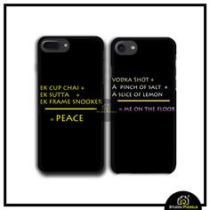 two black phone cases with words on them