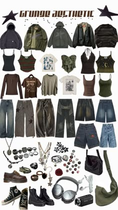 Grunge Outfit Collage, Clothes Collage, Goblincore Outfits, Silly Clothes, Grunge Clothes, Grunge Outfit, Downtown Outfits, Outfit Collage, Outfit Inspo Casual