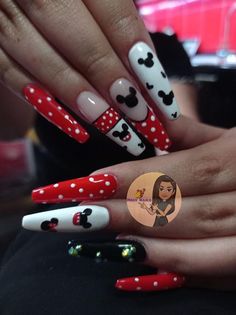 Mickey Mouse Acrylic Nails, Mickey Mouse Nails Design, Ariana Nails, Mickey Mouse Nail Design, Nails After Acrylics