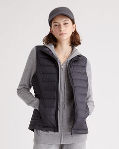 Cold Jacket, Puff Vest, Leather Jacket With Hood, Quarter Zip Sweater, Scoop Neck Tee, Blue White And Black, Just Run, Everyday Outfit, Puffer Vest