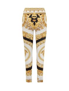 50% elastane 50% polyamide | Versace Women's barocco Leggings in White/Gold/Black | FW23/24 Gold Black, Short Pants, Versace, White Gold, Leggings, Money, Pants, Gold, White