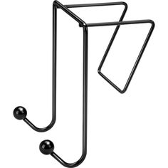 a black towel rack with two balls on it