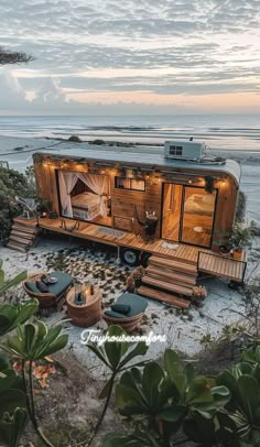 a tiny house on the beach with hot tubs