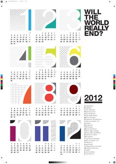 a calendar with different colors and numbers on the front, side and back pages for 2012