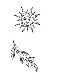 a drawing of a sun and a leaf with eyes drawn on the back of it