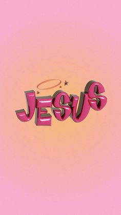 the word jesus written in metallic letters on a pink background