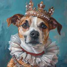 a painting of a dog wearing a tiara