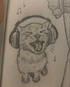 a drawing of a cat with headphones on it's ears and mouth is shown