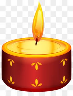 a red candle with yellow flame is on a white background, transparent and png