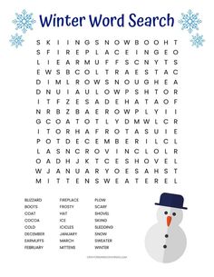 a snowman word search is shown in this image